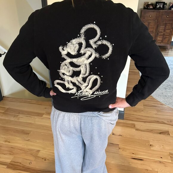Disney Black Zip up w/ collar, Disney logo on Chest Wht Mickey on back, Junior L - Picture 4 of 6